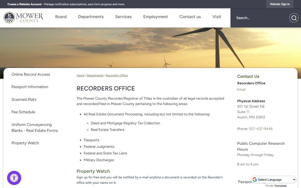 Mower County Court Administrator records and Recorder office distinction