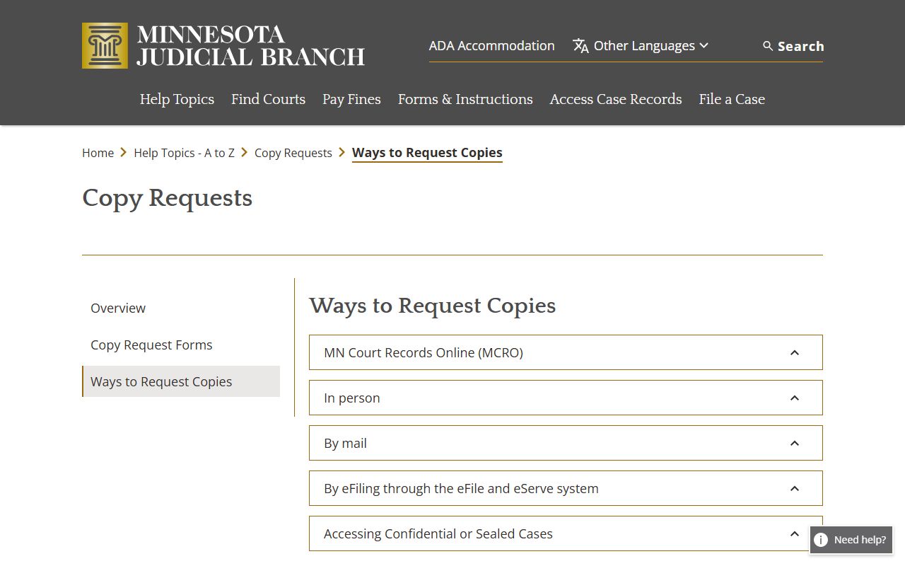 Mower County court dockets court copy request channels