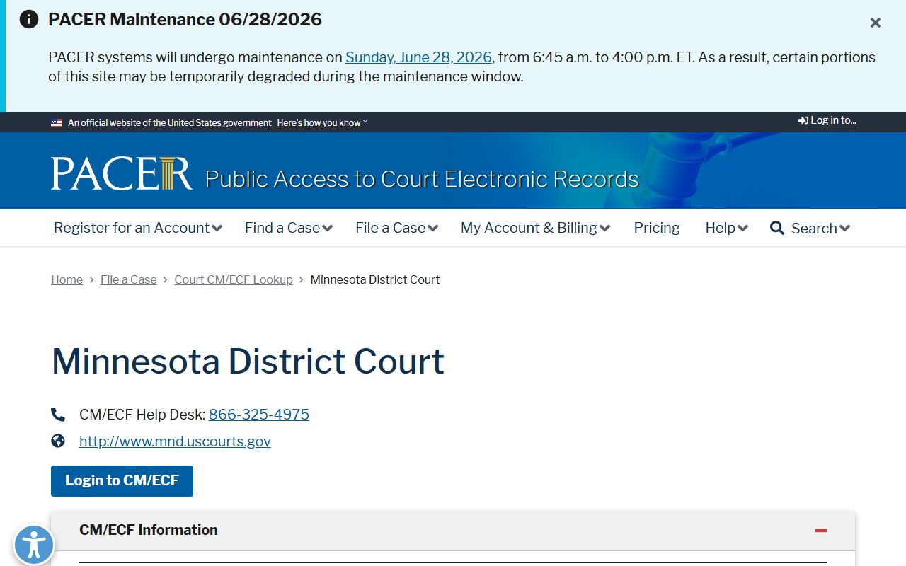 Mower County court dockets federal PACER lookup distinction