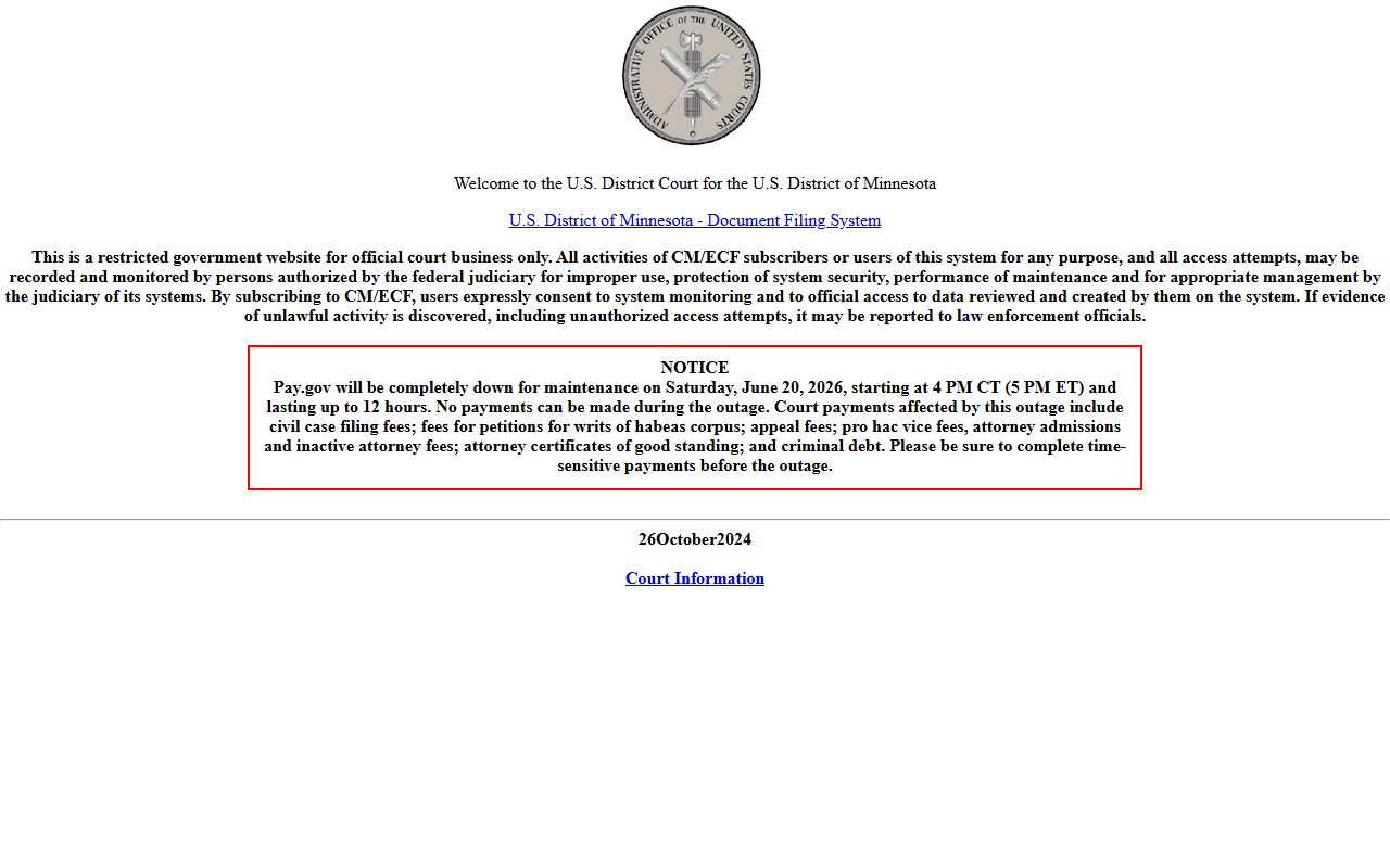 Mower County court dockets federal CM ECF distinction