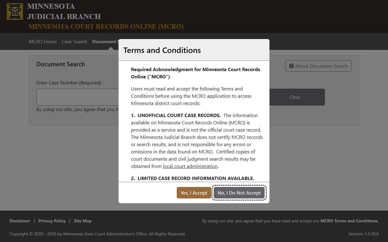 Mower County court records MCRO Document Search portal