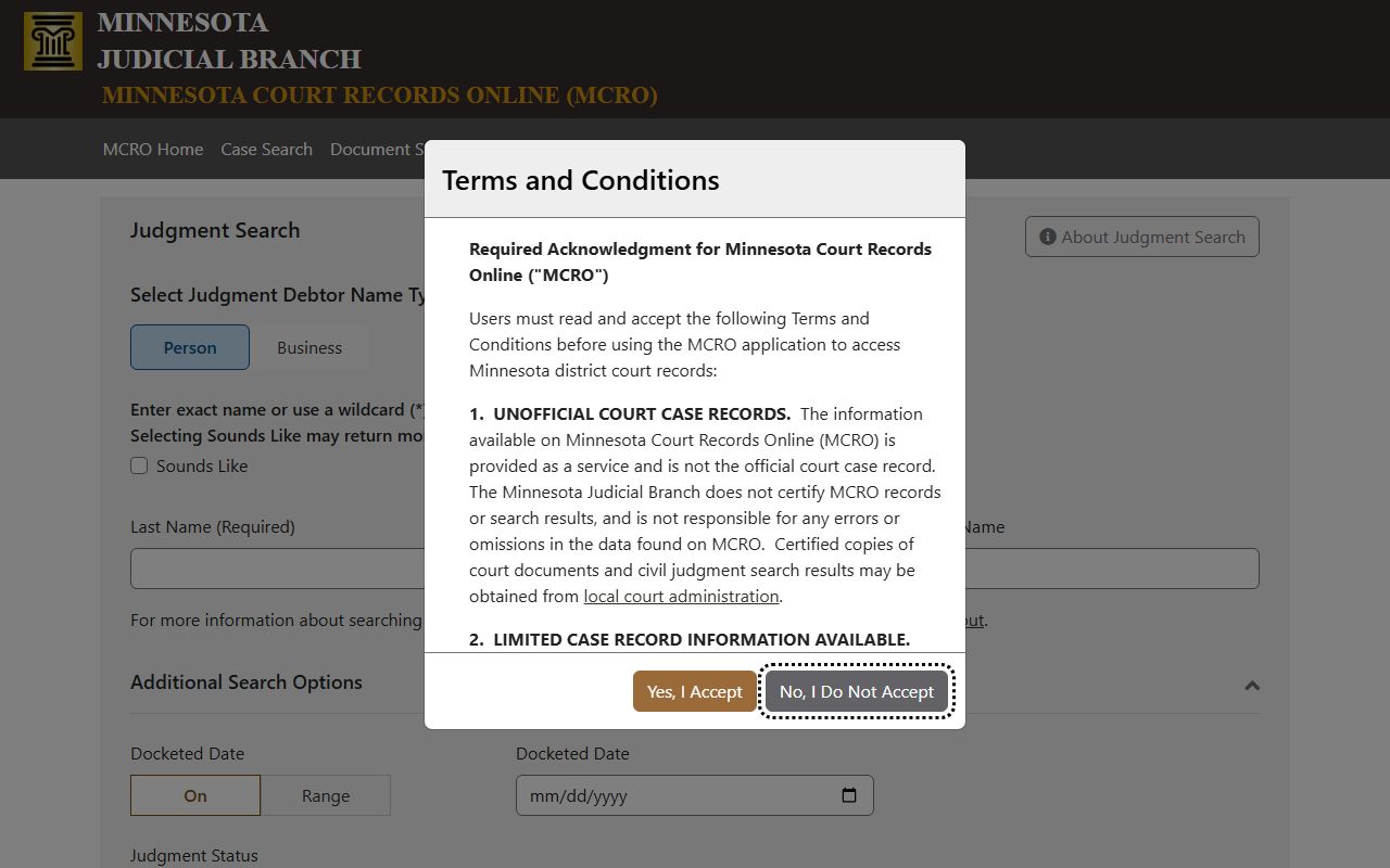 Mower County court records MCRO Judgment Search portal