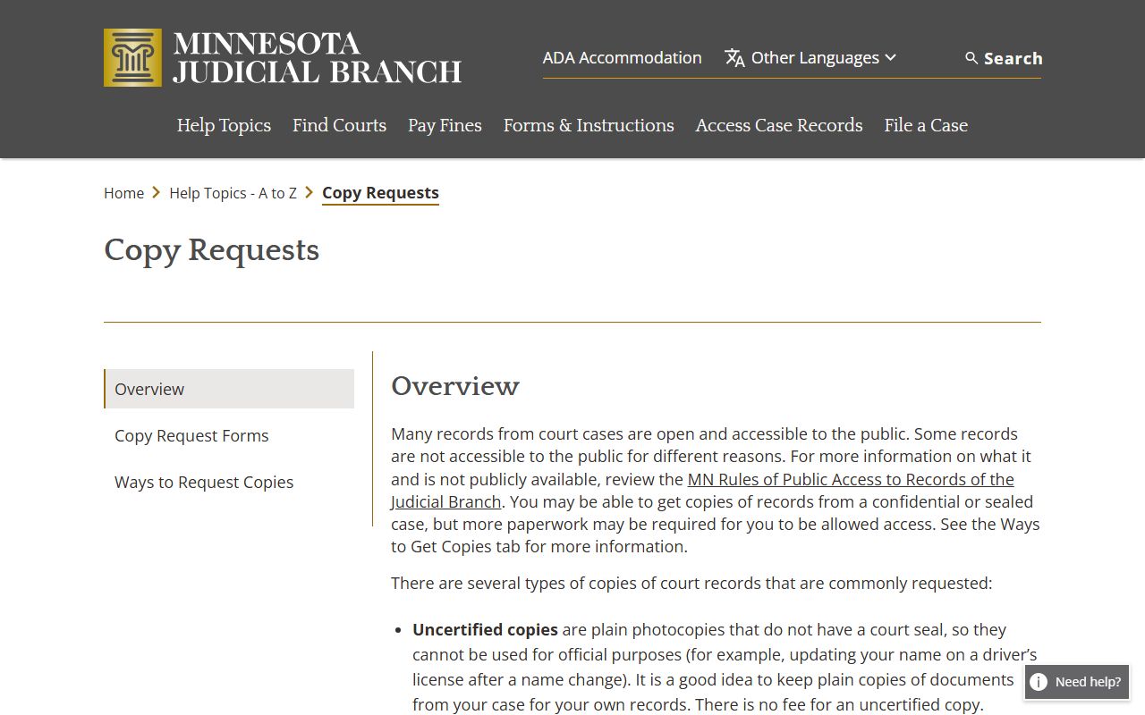 Mower County court records copy request overview
