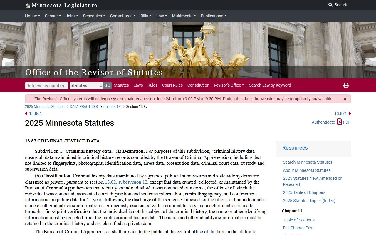 Mower County criminal court records and Minnesota criminal history data statute