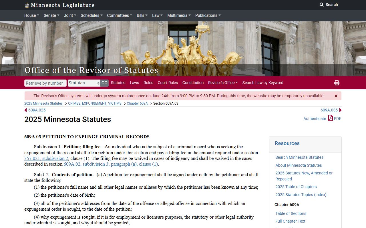Mower County criminal court records and petition to expunge statute