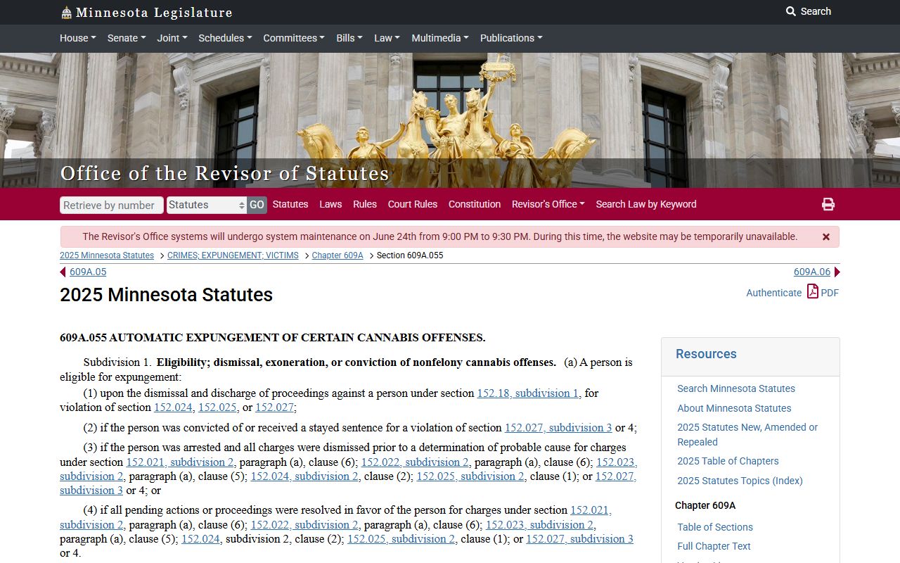 Mower County criminal court records and automatic cannabis expungement statute