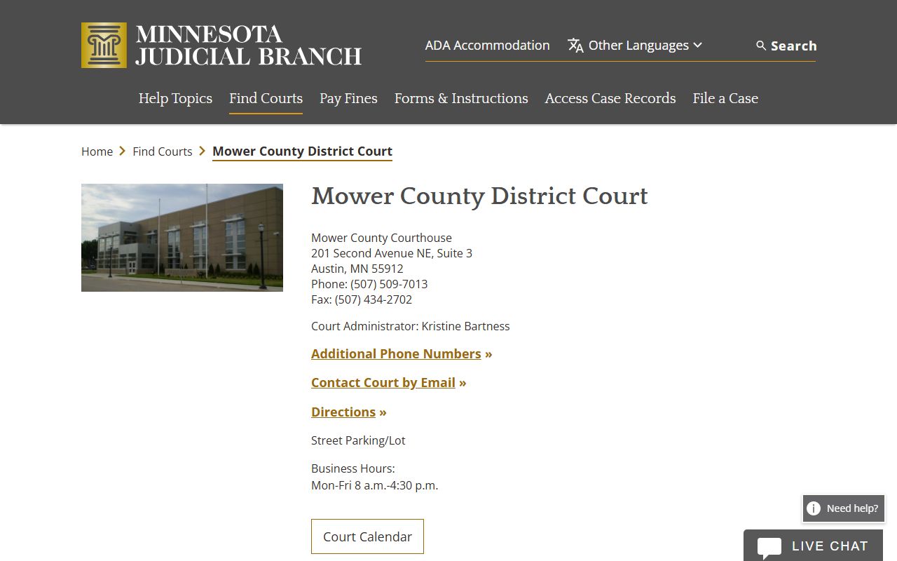 Mower County court records on the Minnesota Judicial Branch Mower County District Court page