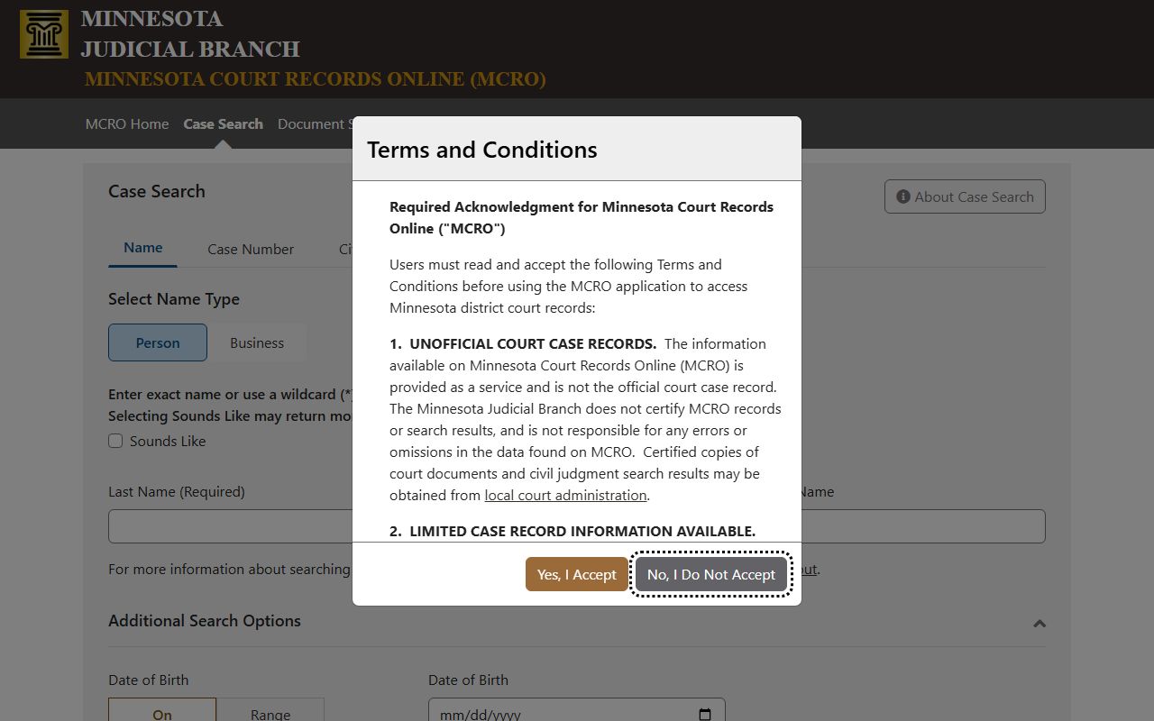 Mower County court records MCRO Case Search portal
