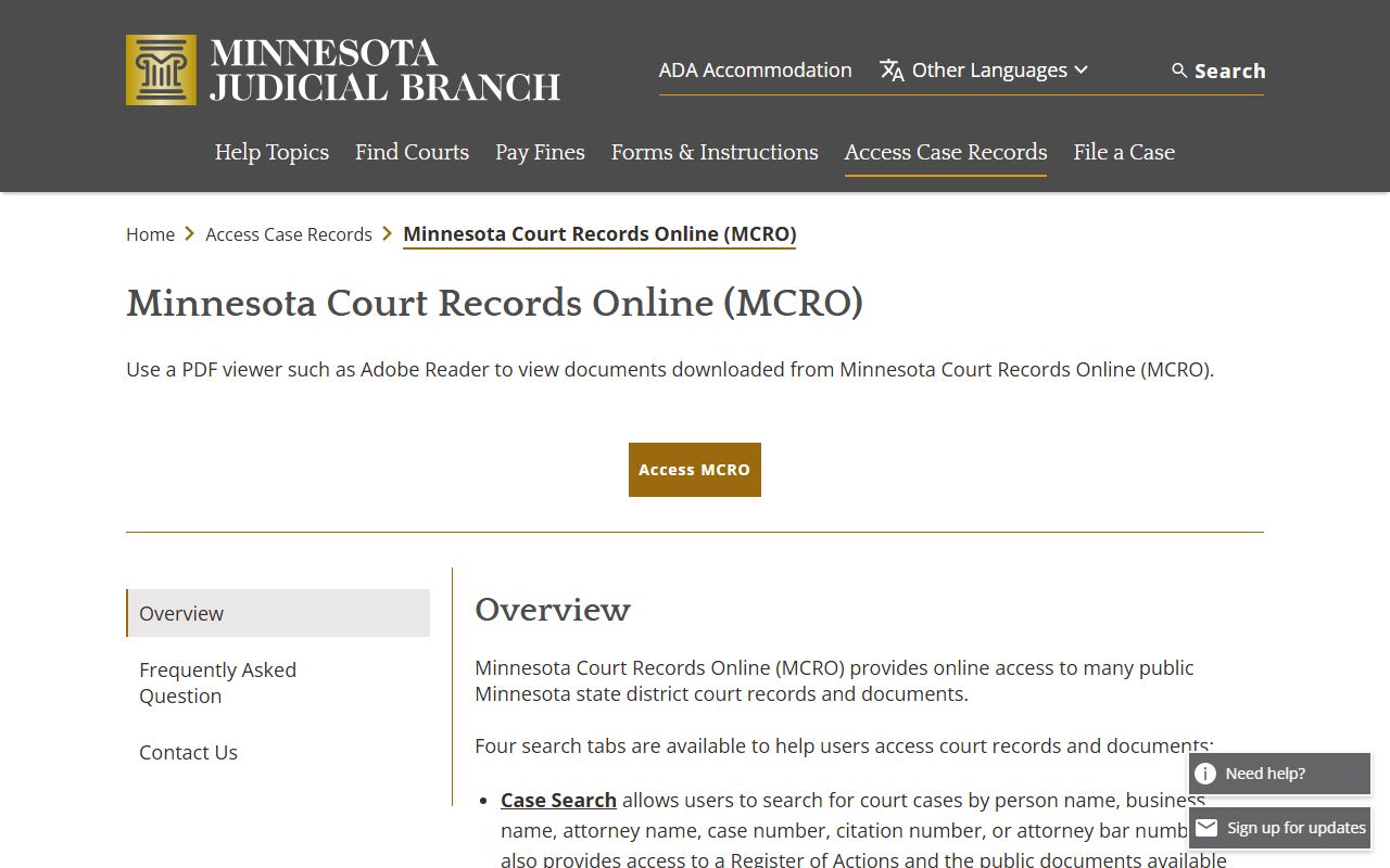 Mower County court records MCRO overview and access limits