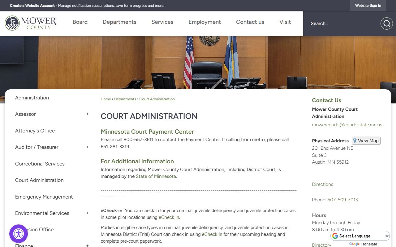 Mower County court records Court Administration contact page