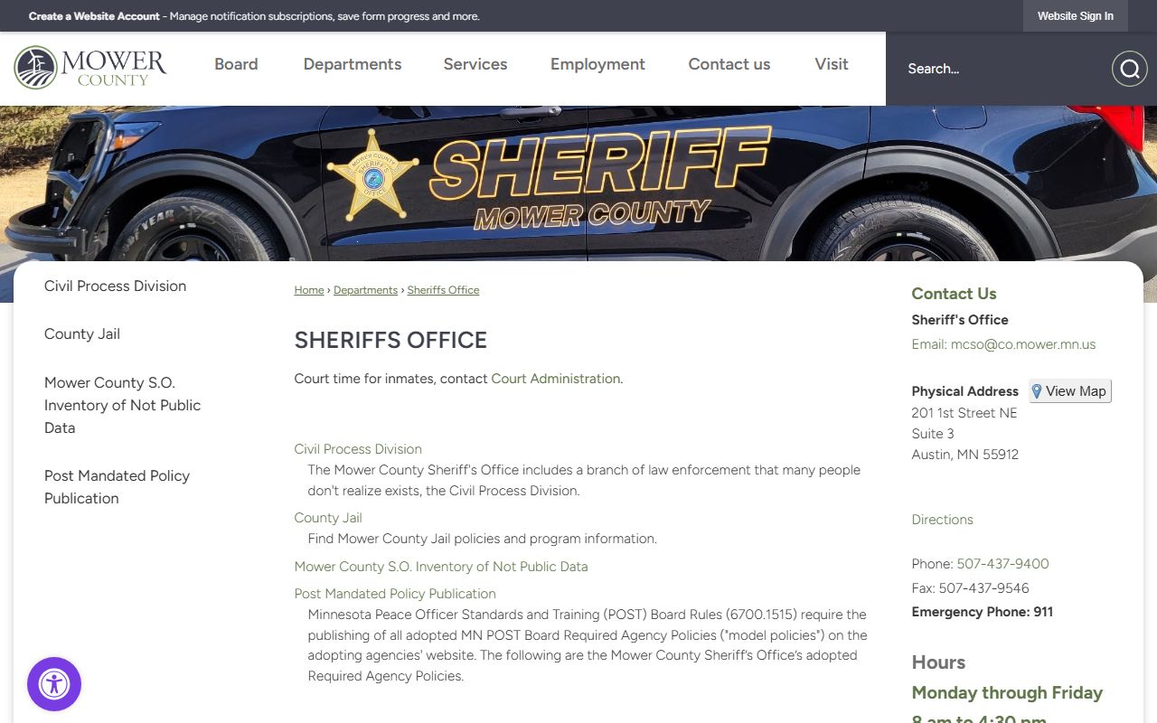 Mower County court records Sheriff's Office page