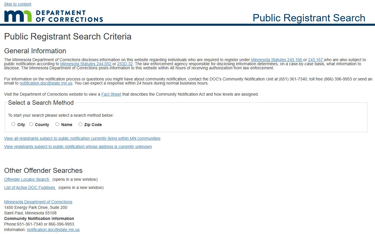 Mower County inmate records Minnesota DOC public registrant search