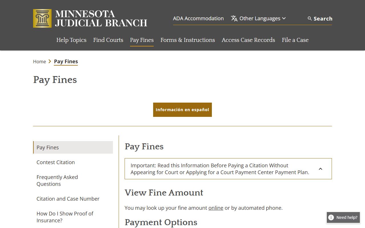 Mower County traffic court records Minnesota pay a fine page