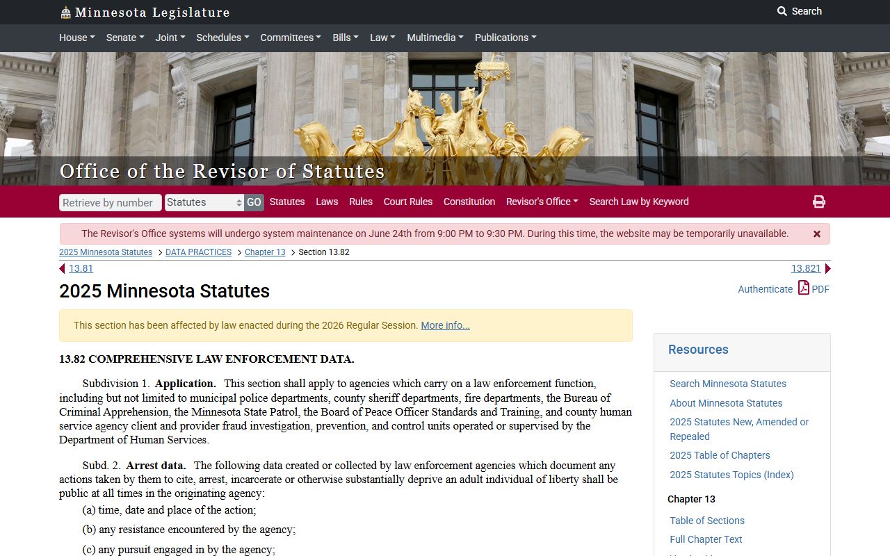 Mower County warrant search Minnesota law enforcement data statute